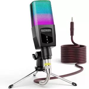 다기능 콘덴서 마이크 RGB 라이트 게이밍 3.5mm XLR PC/노트북/오디오 인터페이스 믹서/사운드 카드용