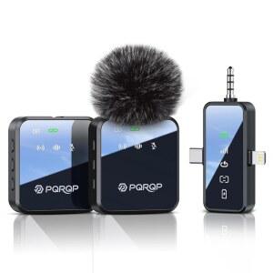 아이폰호환 /안드로이드 /카메라용 PQRQP 3 in 1 마이크 무선 328피트 변속기 18시간 배터리 수명 녹음 인터뷰용 미니 브이로그 유튜브 틱톡