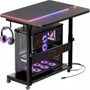 ZIFTY 대형 PC 타워 스탠드 31.5 L 23.7 W 충전소가 있는 조절식 컴퓨터 CPU 홀더 카트 ATX 케이스