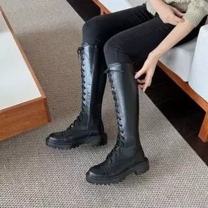 여성 워커 부츠 로우힐 캐주얼 롱부츠 4.5cm 롱부츠 통굽부츠