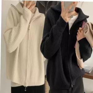 간절기가디건 여성 아우터 겨울 집업 점퍼 하이넥 니트 왕카라 골지