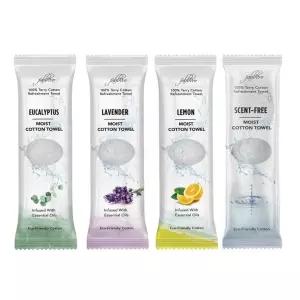 FabbPro 오시보리 촉촉한 테리 코튼 다과 타월(100팩 8x8인치)-화이트 향 프리 모이스팅 에센셜 오일 주입