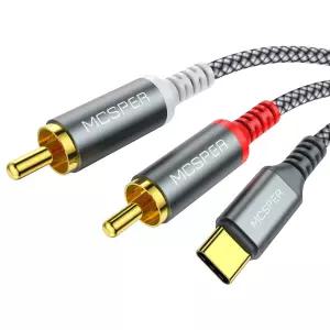 USB C에서 2 RCA 오디오 케이블 66피트 TypeC에서 남성 대 Y 스플리터 전화 태블릿 홈 시어터 DVD 스피커