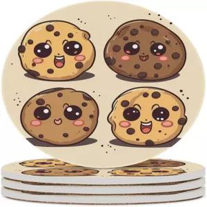 4PCS 음료 컵받침 초콜릿 칩 비스킷 세라믹 코크 베이스 흡수 세트 다양한 위한 테이블탑 보호 매트