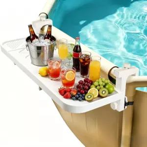 지상 수영장을 위한 와이네마나 바 38.4 x 12 인치 조절 가능한 옆 테이블 접이식 선반 데크 파티오를 원형
