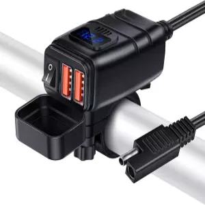 랜드파우 모터사이클 휴대폰 충전기 SAEUSB 어댑터 2V 전압계 및 ON/OFF 스위치 태블릿 GPS 카메라용 68A