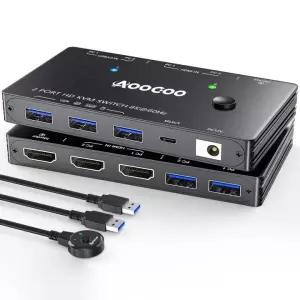 HDMI2.1 KVM 스위치 8K@60Hz 싱글 모니터 2대 USB 3.0 포트 유선 리모컨 케이블 포함 1 공유하기