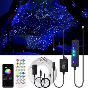 AKEPO 32W 6홀 RGB APP 멀티 컬러 광섬유 조명 키트 홈카 65피트 20개 075mm 컨트롤 라이너 스타라이트
