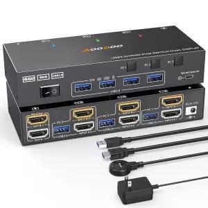 HDMI KVM 스위치 2는 EDID 시뮬레이터 USB 3.0 포트 유선 리모컨 전원 어댑터 및 케이블 3개가 포함된 PC