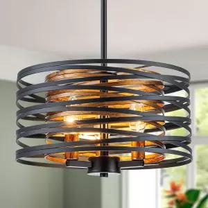 LumFurn D12인치 농가 펜던트 라이트 2단 드럼 샹들리에 조명기구 식당 거실 침실 D12xH15~47인치 조절