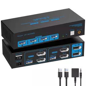 8K 디스플레이포트 KVM 스위치 2 모니터 컴퓨터 4K@120Hz USB3.0 듀얼 2대 PC 공유 화면 2개와 케이블