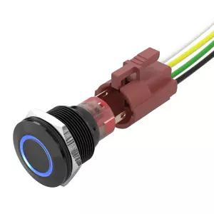 HBAN 0.87인치/22mm 푸시버튼 순간 스위치 배선 하네스 포함 12V-24V 블루 LED 1NO1NC SPDT 방수 5A 매칭
