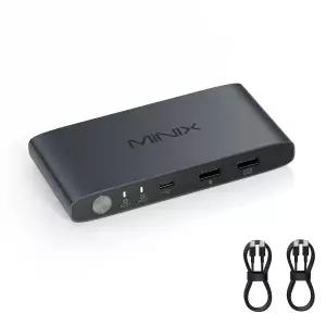 MINIX K1 USB C KVM 스위치 1 모니터 2대 4K@120Hz HDR 100W PD 3.0 듀얼 입력 키보드 및 마우스 공유