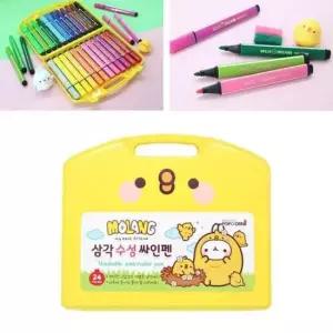 [문구/오피스] 미술 수성 사인펜 24색 싸인펜 삼각모양 몰랑이 X3개
