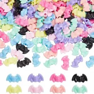 PH PandaHall 160pcs 8가지 색상 할로윈 배트 비즈 플라잉 브레이슬릿 매력 DIY 공예 팔찌 목걸이 귀걸이