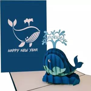 기프트 앤 카드 멋진 블루 웨일 복 많이 받으세요 3D 팝업 인사 - 2024년 축하 건배 설날 선물 연말연시