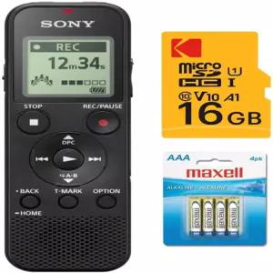 소니 ICD-PX370 디지털 음성 녹음기 번들 어댑터 포함 16GB 마이크로SDHC 카드 (3개 품목)