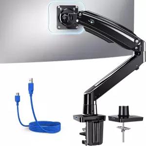 HUANUO 싱글 모니터 암 13-49인치 화면 울트라와이드 컴퓨터 마운트 26.48파운드 수용 USB C-클램프 및