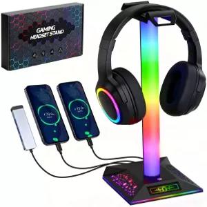 RGB 게이밍 헤드셋 스탠드 3개의 충전 포트(USB 2개 및 타입-C 1개)와 10개의 조명 모드가 있는 LED 홀더