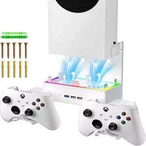 Xbox Series S 액세서리용 올니스 월 마운트 냉각 스탠드 RGB 조명이 있는 수직 팬 3개의 USB 포트 조절