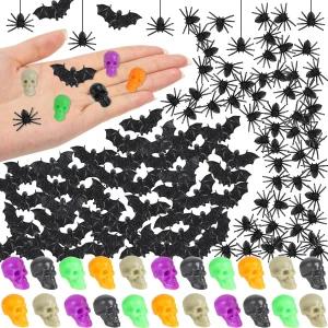 할로윈 장식을 위한 180Pcs 미니 플라스틱 해골 머리 거미 가짜 박쥐 소름 끼치는 피규어 미니어처