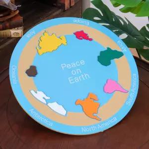 프리미엄 몬테소리 세븐 컨티넨탈 퍼즐 대형 나무 세계 지도 보드 19.3인치 49cm 지리 학습 자료 대륙 식별