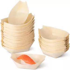가넥 300Pcs 3인치 나무 스시 보트 - 애피타이저 및 디저트용 일회용 대나무 잎 서빙 트레이 케이터링 파티