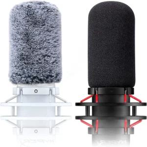 HyperX 쿼드캐스트와 호환되는 마이크 윈드스크린 팝 필터 - 하이퍼X S 화이트용 퍼리 머프가 있는 폼 커버