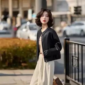 세군다 여성용 캐주얼 재킷 칼라 코트 상의 스탠드 가죽 DOS1