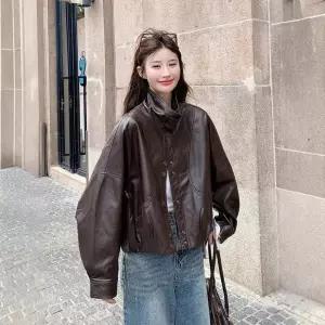 세군다 여성용 빈티지 가을 재킷 가죽 코트 자켓 DOS3