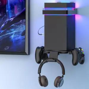 컨트롤러 홀더 2개와 헤드셋 스탠드 1개 RGB 라이트 Xbox 시리즈 X/S 벽걸이 브래킷 선반 있는 키트용 -