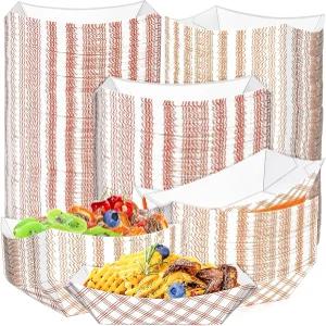 MotBach 180 팩 체크무늬 1Lb 종이 음식 보트 트레이 일회용 접시 용기 컬러 크래프트 서빙 그릇 스낵
