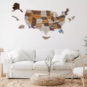 Jabihome 3D Wooden USA 지도 월 아트 푸시 핀이 있는 우드 미국 크리스마스 장식 남성 여행 선물용 사무실