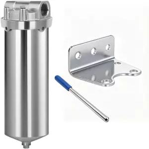 10인치 필터 카트리지용 Amwater NSF/ANSI 42 인증 스테인리스 스틸 하우징 3/4인치 NPT 워터 배수 밸브