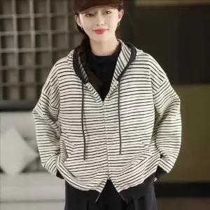 세군다 여친 니트 캐주얼 가을 카디건 스트라이프 가디건 빅사이즈 스웨터 후드 상의 DOS3
