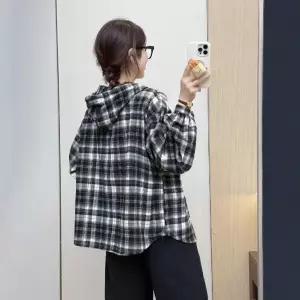 세군다 여사친 체크 가디건 카디건 블레이저 후드 싱글 DOS1