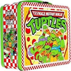 아쿠아리우스 10대 돌연변이 닌자 거북이 재미있는 상자 - 손잡이가 달린 TMNT 금속 저장 통 엠보싱 아트