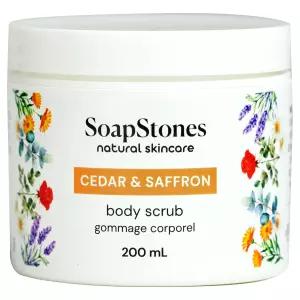 비누스톤 시더 및 사프란 각질 제거 바디 스크럽 - 200mL 홍화씨 오일로 부드럽고 진정 우드지 스파이시