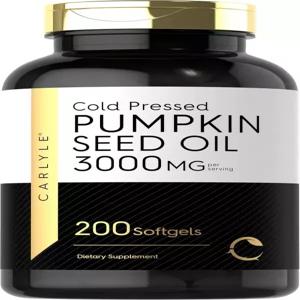 칼라일 펌킨 씨드 오일 캡슐 3000mg 소프트젤 200개 필수 지방산 콜드 프레스 식이 보충제 비-GMO 및 텐