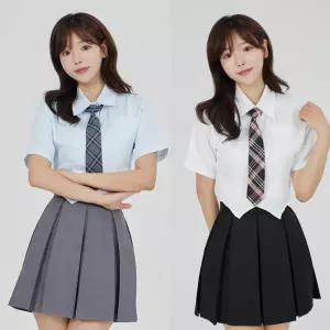 슬림 브이컷 반팔 셔츠 블라우스2 color 교복 학생복