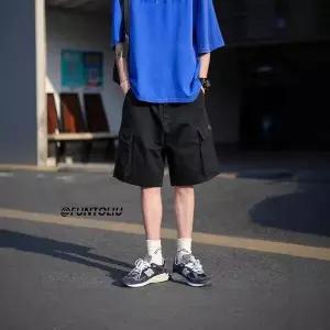 남성용 팬츠 빈티지 하계 바람막이 위에 하의 통근 트레이닝 반바지 5부 admr2
