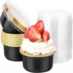 뚜껑이 있는 Beasea 일회용 라메킨 20팩 8.8온스 260ml 4인치 원형 알루미늄 호일 컵 파티용 컵케이크 미니
