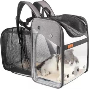 LDLC 반려동물 백팩 PVC 투명 우주 고양이 강아지 숄더백 확장 가능한 통기성 메쉬 하이킹 여행 캠핑 야외