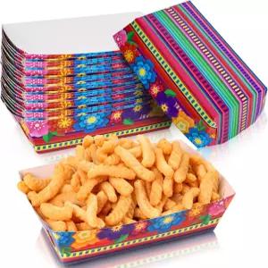 100PCS 멕시코 나초 트레이 일회용 타코 접시 종이 음식 피에스타 테마 파티 장식 간식 캔디 핫도그 신코