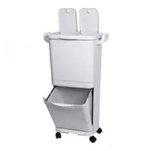 이동식 2단 분리수거 페달 휴지통 50L 1P 바구니 분리수거함