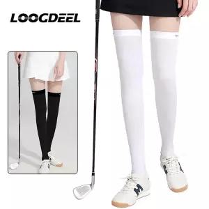 LOOGDEEL 여름 아이스 실크 하이 튜브 여성용 골프 스타킹 스포츠 양말 통기성 미끄럼 방지 슬림 레그 팬티