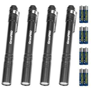 간호사 의료용 GRENPRO 펜 라이트 8개의 AAA 배터리가 포함된 4팩 LED 알루미늄 포켓 손전등 초밝기 시험용 클립이 소형 비상 선물 블랙