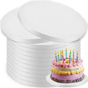 12 PCS 케이크 드럼 8인치 원형 1/2인치 두꺼운 보드 레이어 결혼식 생일 및 베이커리용 식품 등급 화이트