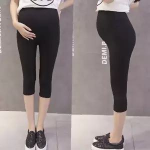 임산부 여름 시원한 배색 밴딩 허리 편안한 칠부 스판 레깅스 임부복 바지