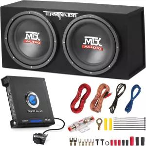 및 배선 키트가 된 MTX 2인치 듀얼 서브우퍼 200W 적재 인클로저 플래닛 오디오 500W 모노블록 사운드 8 게